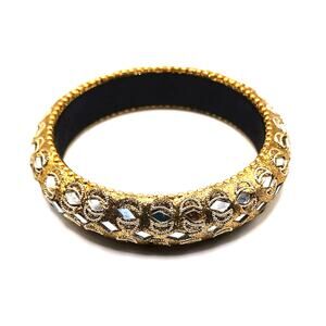 Gold-Tone Mirror Inlay Bangle Bracelet Large Indian Bollywood Boho 8"